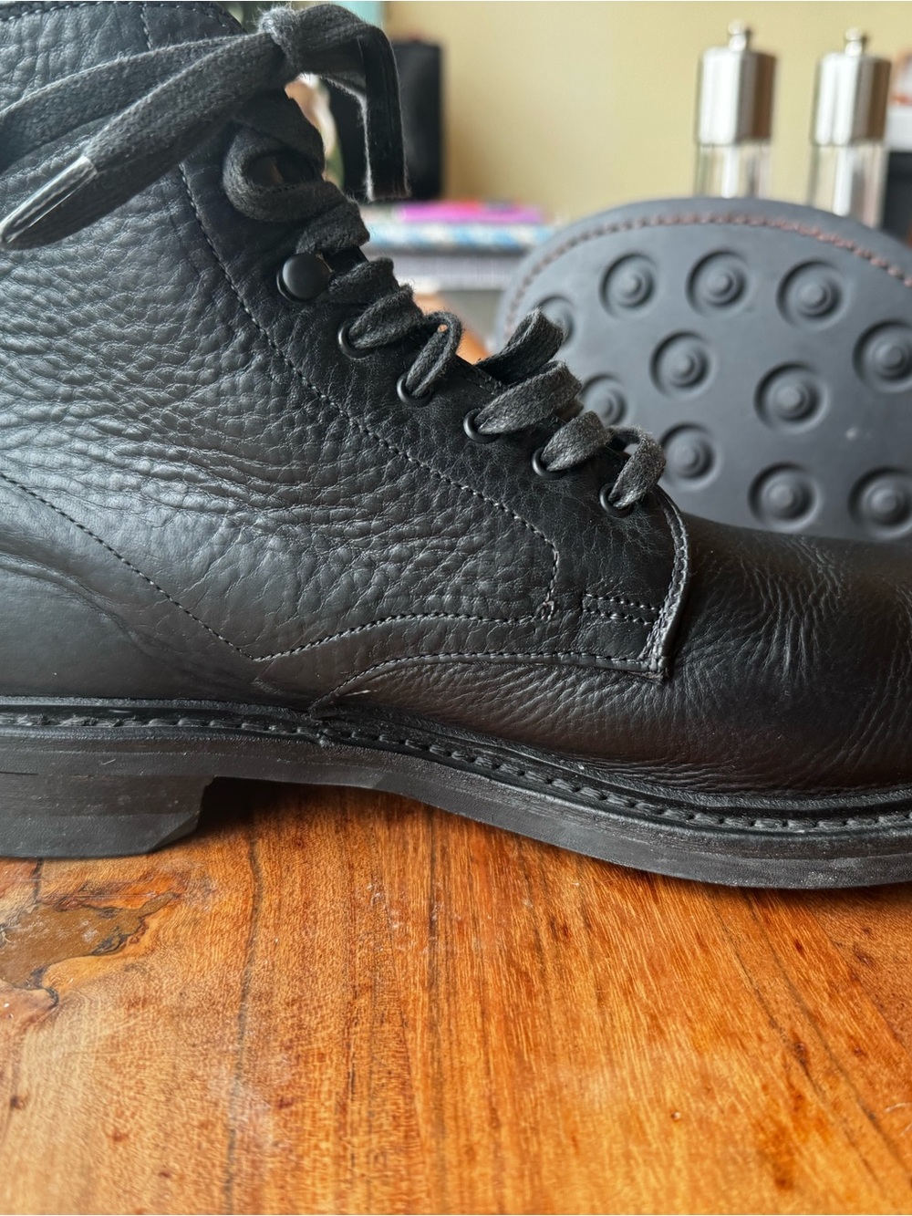 Allen Edmonds Higgins Mill Black Leather Lace-Up Work Boots - Picture 8 of 13